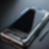 Close-up view of a smartphone in a protective sleeve showcasing its design and texture