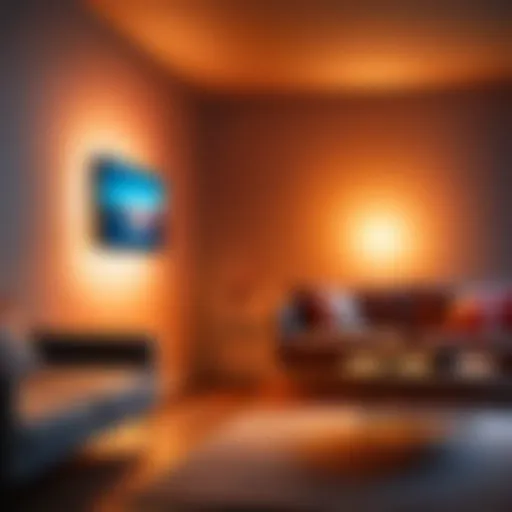 Elegant Philips Hue wall lights illuminating a modern living room