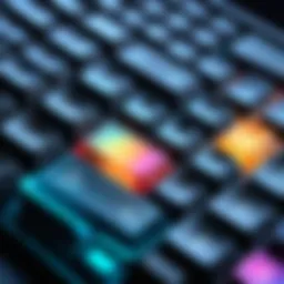 Close-up view of a pudding keyboard showcasing its translucent keycaps and RGB lighting.