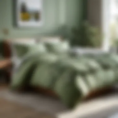 Stylish Bedroom with Sage Green Bedding Stylish bedroom decor featuring sage green floral bedding