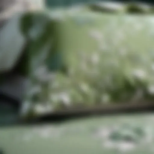 Elegant sage green floral bedding with intricate patterns