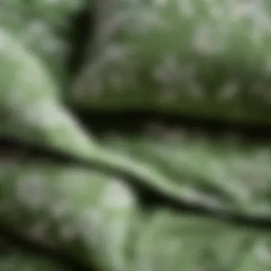 Texture of Sage Green Floral Bedding Close-up of the texture and fabric of sage green floral bedding