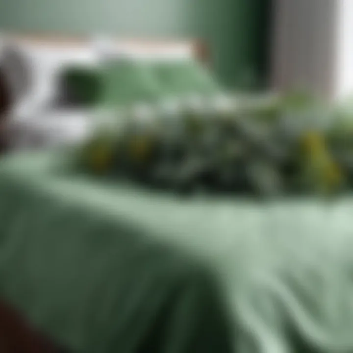 Seasonal arrangement showcasing sage green floral bedding