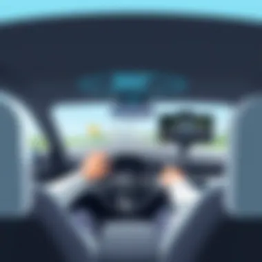 A driver using a 360-degree camera interface in a car