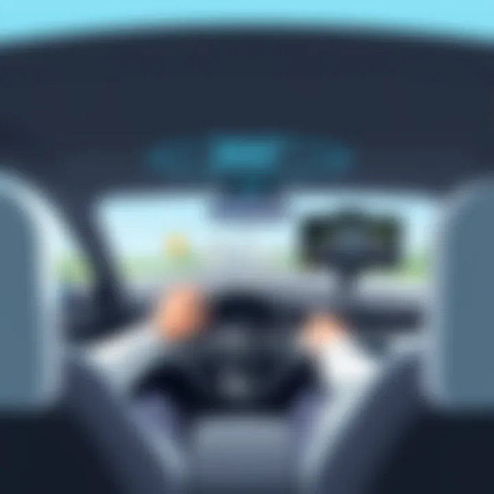 A driver using a 360-degree camera interface in a car