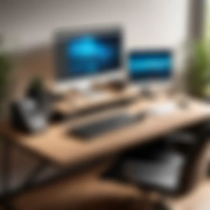Functional workspace setup featuring Baxton Studio desk with tech integration