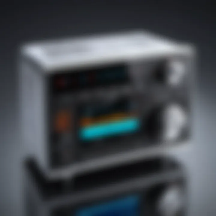 A modern AM FM radio with digital display and connectivity options.