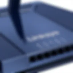 A close-up view of a Linksys refurbished router showcasing its sleek design and features