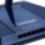 Sleek Design of Linksys Refurbished Router A close-up view of a Linksys refurbished router showcasing its sleek design and features