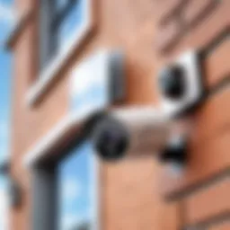 A modern WiFi security camera mounted on a residential building showcasing its sleek design.