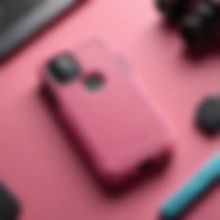 Pink OtterBox case on a stylish surface with a phone inside