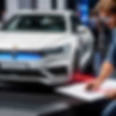Mobile Laser Printer in Use at Car Show A professional using a mobile laser printer at a car show
