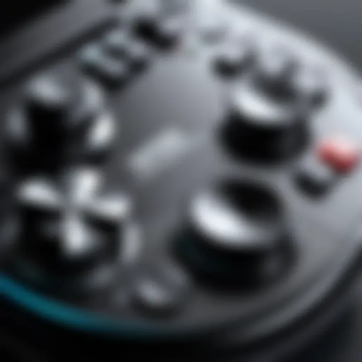 Close-up of the buttons and joystick on the controller