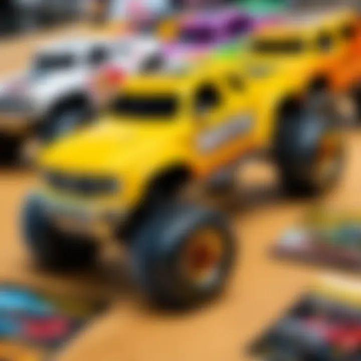 Fans engaging with Monster Jam stickers at an event.