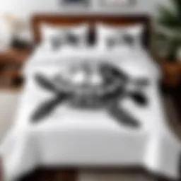 Elegant turtle comforter set displayed on a queen-sized bed