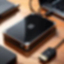 A sleek WD portable hard drive on a desk with a laptop