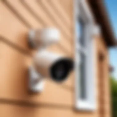 A sleek wireless outdoor surveillance camera mounted on a house.