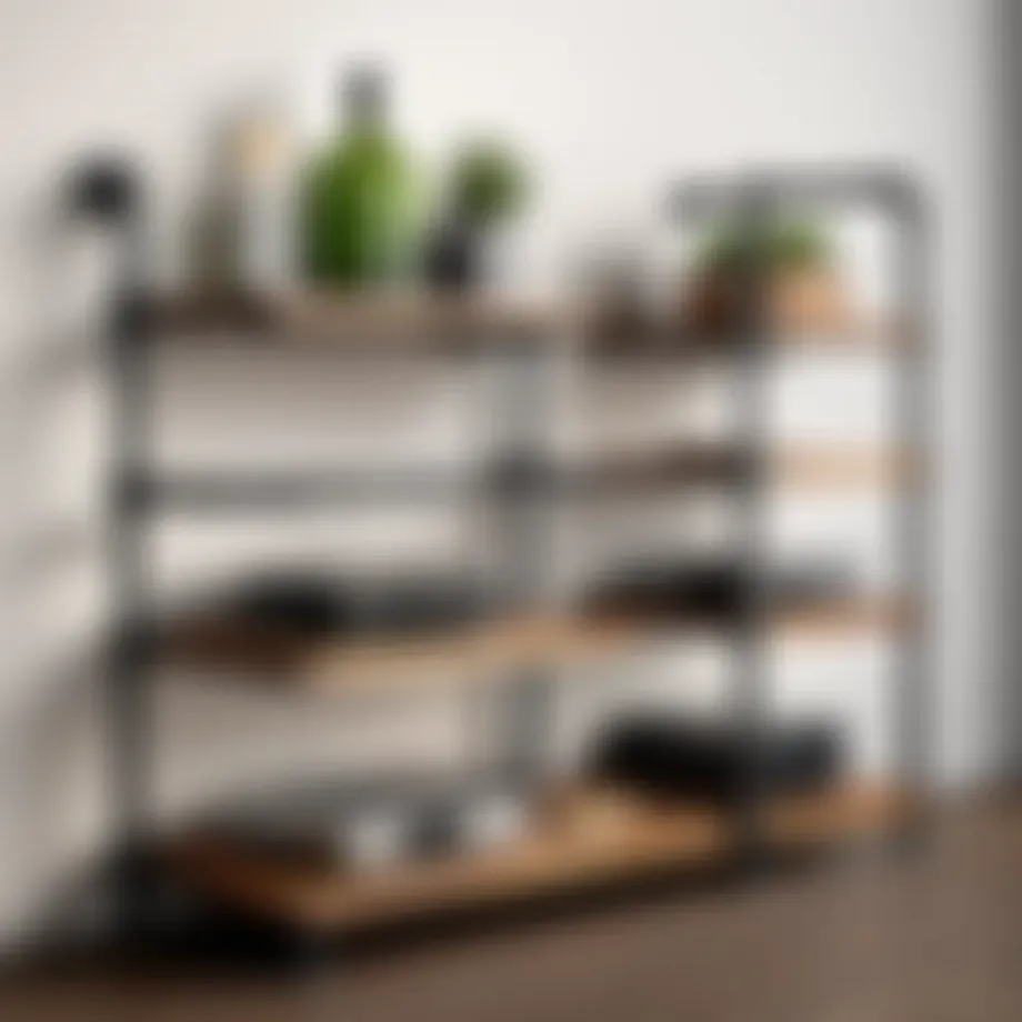 Stylishly designed fondue industrial pipe shelf showcasing a blend of metal and wood.