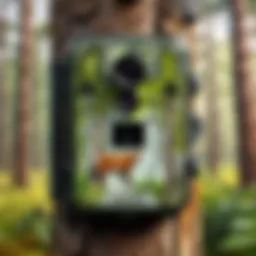 A modern game camera mounted on a tree capturing wildlife activity.