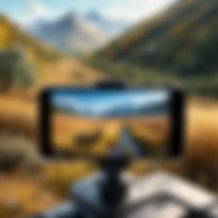 A scenic landscape where a game camera is used for wildlife observation.