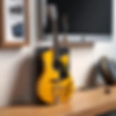 Guitar plug key holder in a modern living space, organized with keys and decorative elements