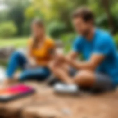 User enjoying the convenience of ihome powerbank outdoors