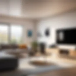 In-home camera with audio functionality in a living room setting