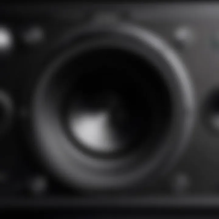 Close-up view of the Infinity self-powered subwoofer's control panel
