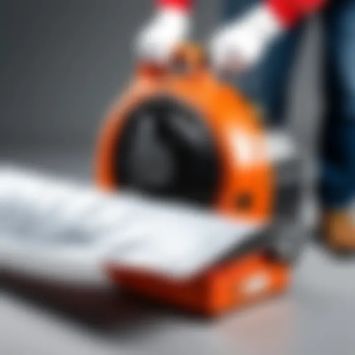 Illustration of a leaf blower bag being installed on a machine.