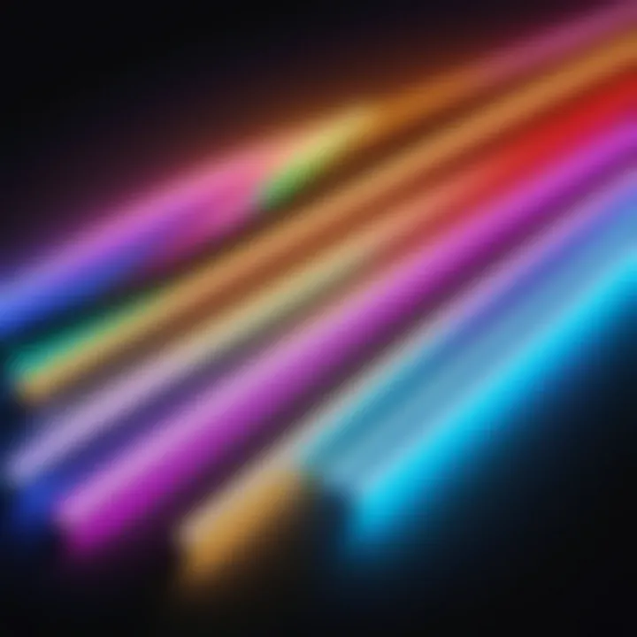 Close-up of LED strip lighting displaying various colors