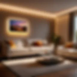 Modern living room with LED strip lighting integrated with HomeKit