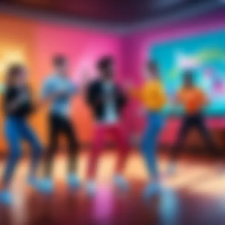 Group of friends enjoying a session of Just Dance Ultimate together.