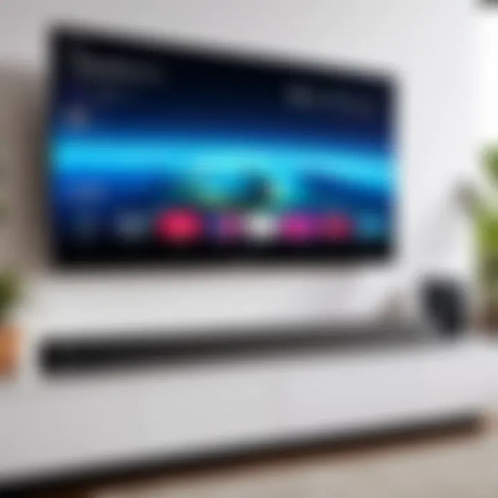 User interacting with the LG Atmos Soundbar in a home entertainment setup