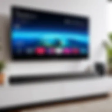 User Experience with the LG Atmos Soundbar User interacting with the LG Atmos Soundbar in a home entertainment setup