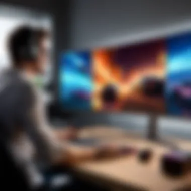 Gamer immersed in gameplay using an LG double wide monitor