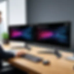 Dual screen setup showcasing LG double wide monitor in a professional environment
