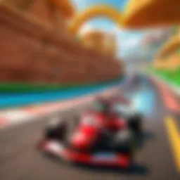 A thrilling race in Mario Kart Deluxe showcasing vibrant tracks.