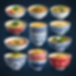 An array of stylish microwave noodle bowls showcasing various designs and materials