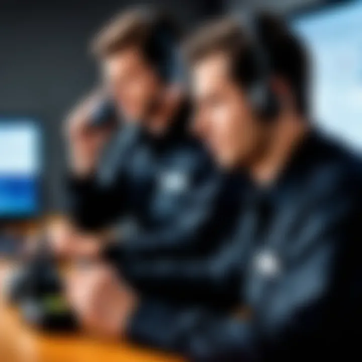 Professionals using Motorola walkie talkies in a work environment