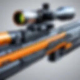 Detailed view of a Nerf automatic sniper rifle showcasing its design elements.
