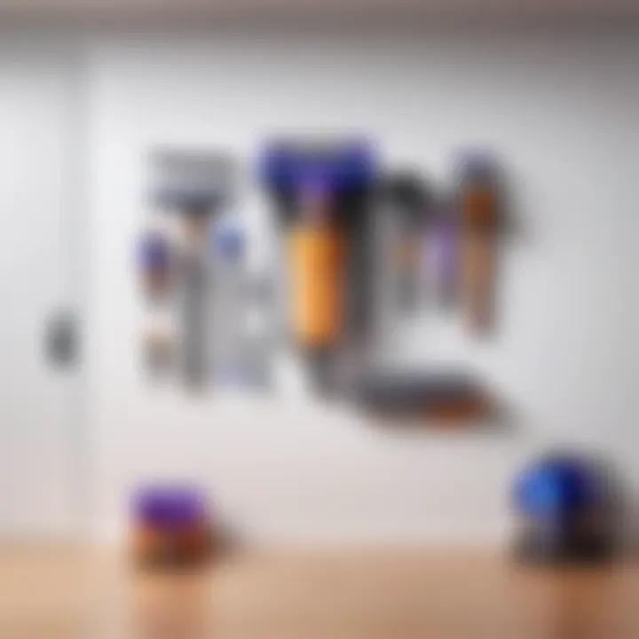 Organized space with Dyson vacuum mounted on wall