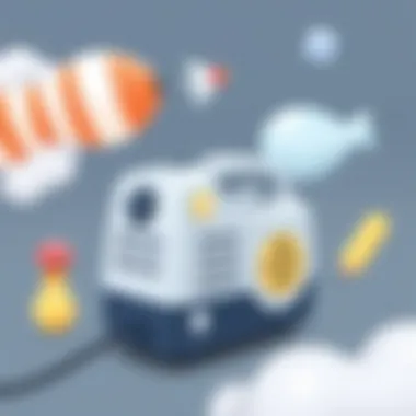 A portable cordless air pump in use with various inflatable items