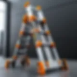Close-up view of a portable telescopic ladder showcasing its compact design and locking mechanism.