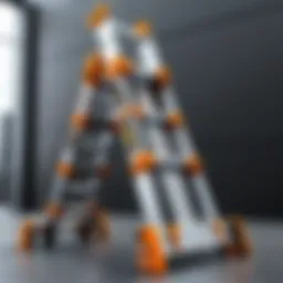Close-up view of a portable telescopic ladder showcasing its compact design and locking mechanism.