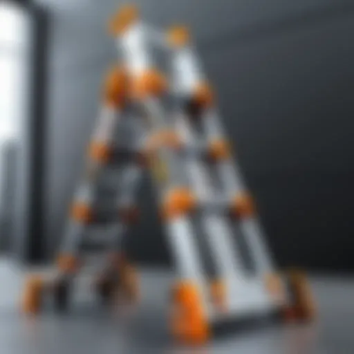 Close-up view of a portable telescopic ladder showcasing its compact design and locking mechanism.