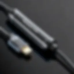 Close-up of a Raycon charging cable showcasing its unique design features