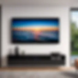 Elegant recessed pull down TV mount integrated into modern living room design.
