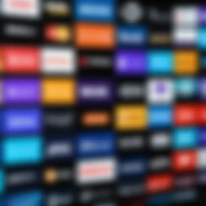 Variety of streaming service logos on a screen