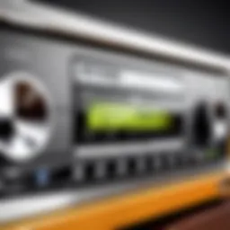 Close-up view of the Ryobi Stereo Radio showcasing its sleek design and control panel