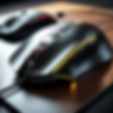Close-up of a gaming mouse showcasing customizable buttons